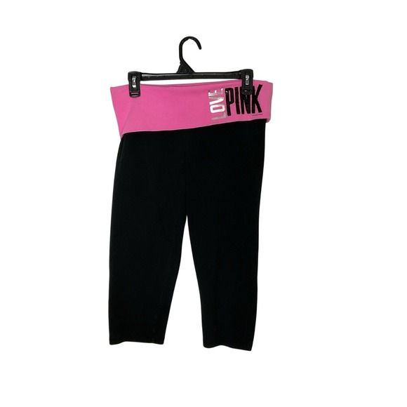 Vintage Victoria's Secret PINK Fold Over Yoga Capri Bling Y2K Spellout Size Med - Picture 1 of 10